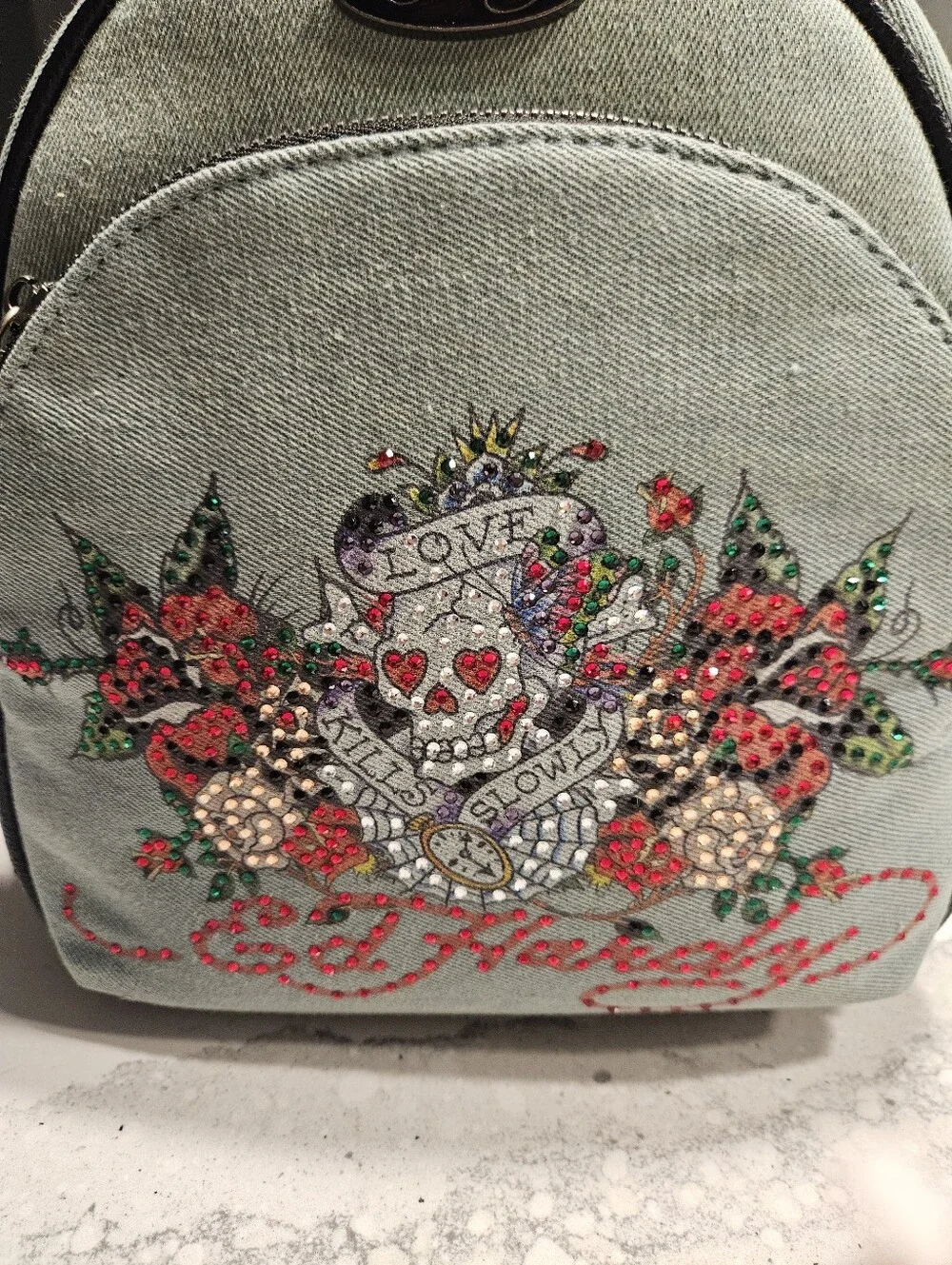 NEW Ed Hardy Light Denim Wash Mini Backpack